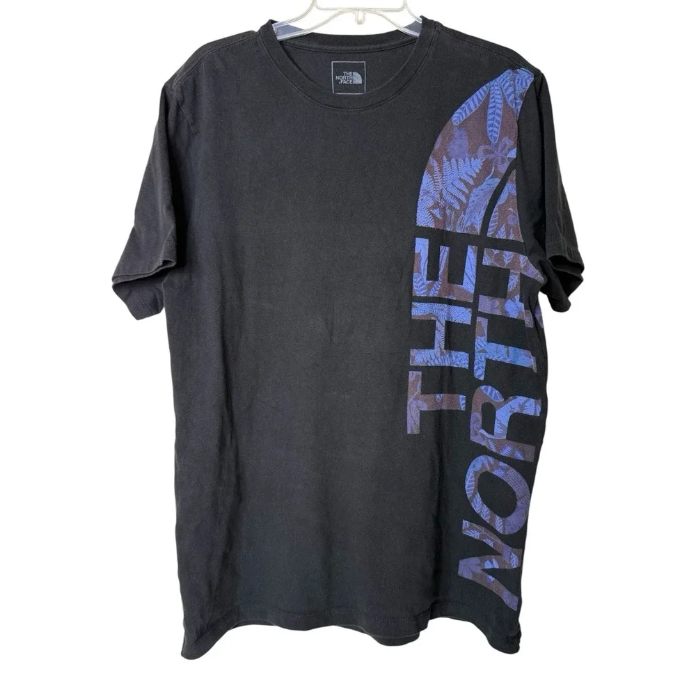 The North Face Black With Blue Botanical Graphic Short Sleeve T-Shirt Mens Large